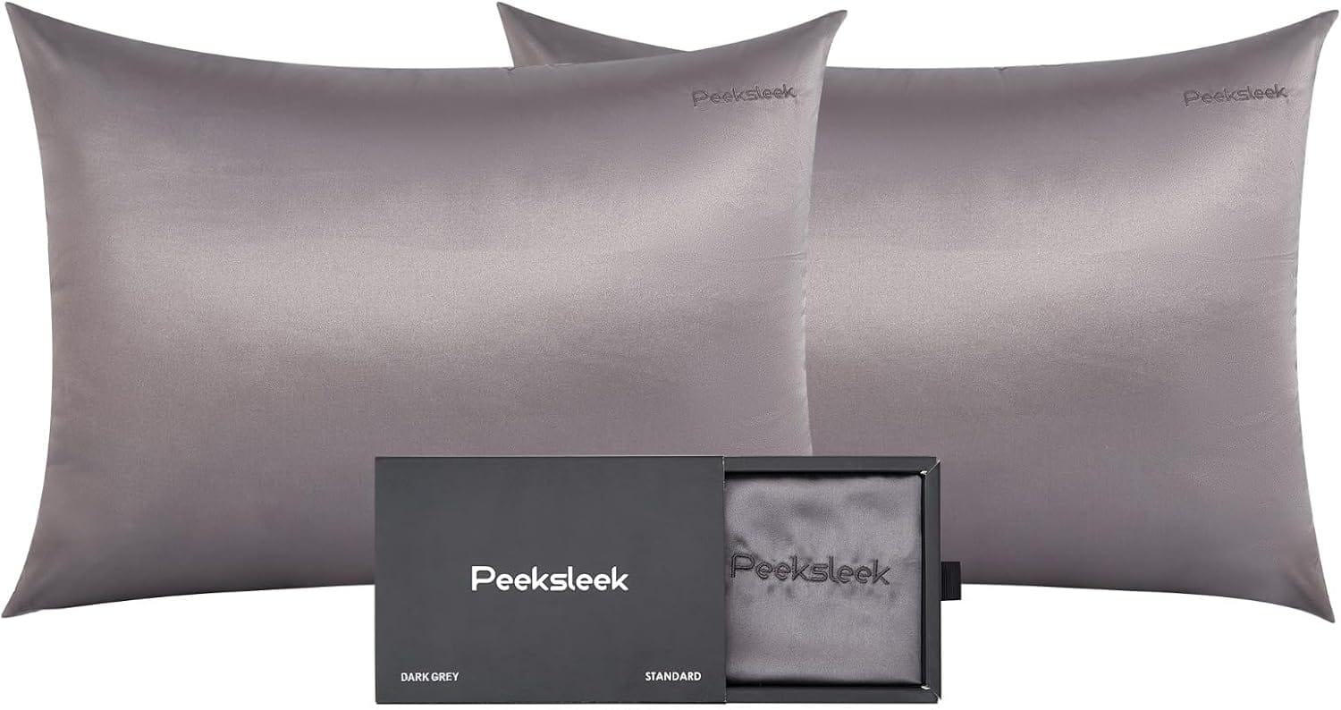 Luxurious 100% Mulberry Silk Pillowcases - Hypoallergenic, Soft, and Breathable for Hair & Skin Care (2-Pack, Dark Grey)